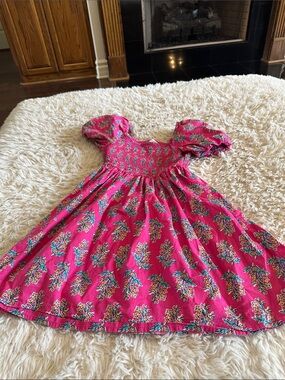 J. Crew Hot Pink Floral Smocked Puff-Sleeve Dress